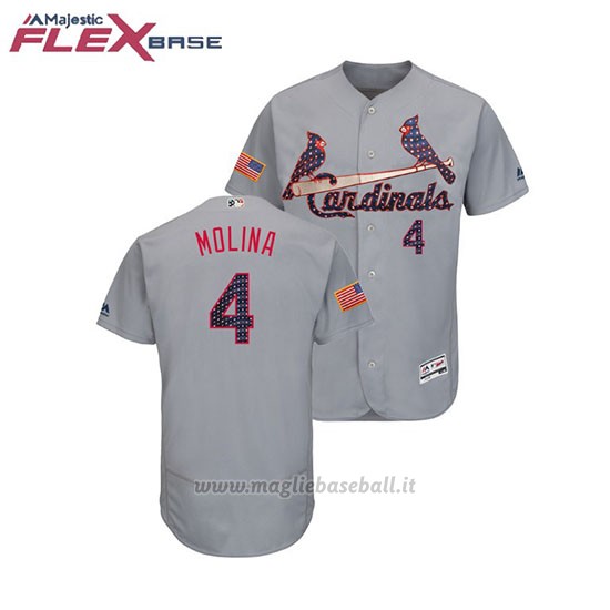 Maglia Baseball Uomo St. Louis Cardinals Yadier Molina 2018 Stars & Stripes Flex Base Grigio
